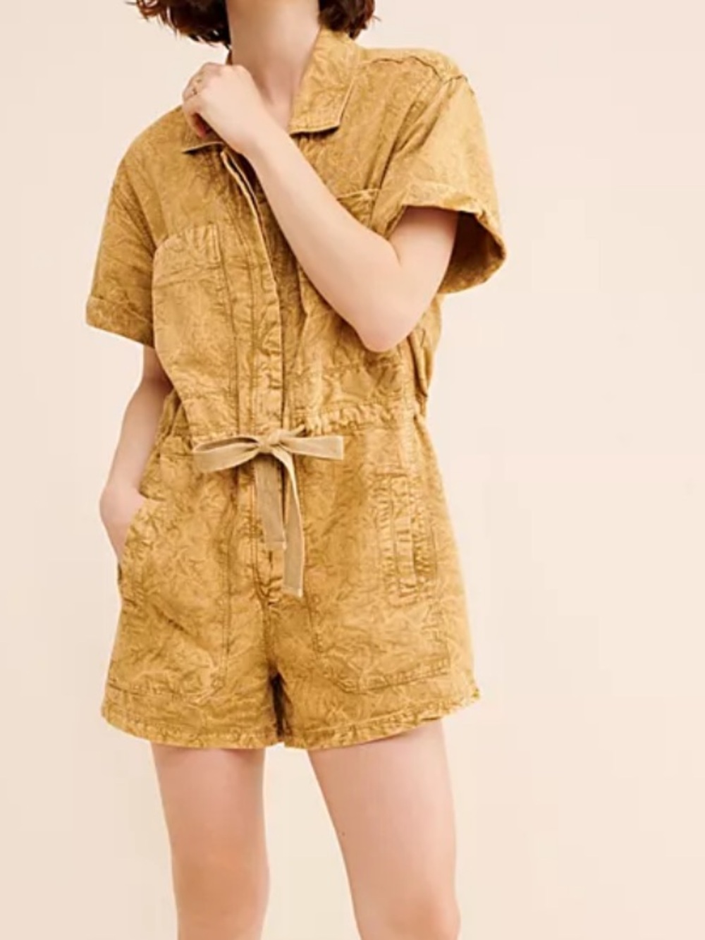 Free People Rhrodes Chico Rustic Mustard Short Sleeve Romper size S